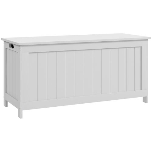 HOMCOM 39.4" Storage Chest w/ 2 Safety Hinges, Wooden Box, White HOMCOM 39.4" Storage Chest w/ 2 Safety Hinges, Wooden Box, White