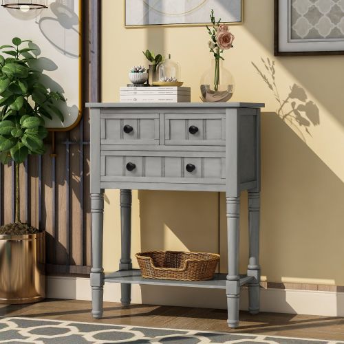 Narrow Console Table, Slim Sofa Table with Three Storage Drawers and Bottom Shelf for Living Room, Easy Assembly Narrow Console Table, Slim Sofa Table with Three Storage Drawers and Bottom Shelf for Living Room, Easy Assembly