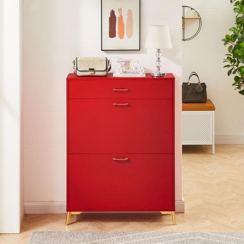 Shoe Storage Cabinet for Entryway, Free Standing Shoe Organizer with 2 Flip Drawers, Hidden Shoe Rack Storage Organizer for Doorway Hallway Closet